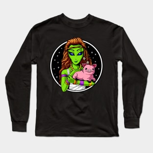 Hippie Alien Girl Vegan Animal Lover Long Sleeve T-Shirt